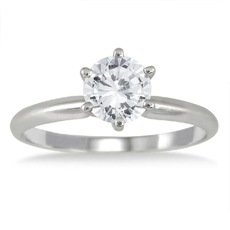 AGS Certified 1 Carat Diamond Solitaire Ring in 14K White Gold (H-I Color, I1-I2 Clarity)