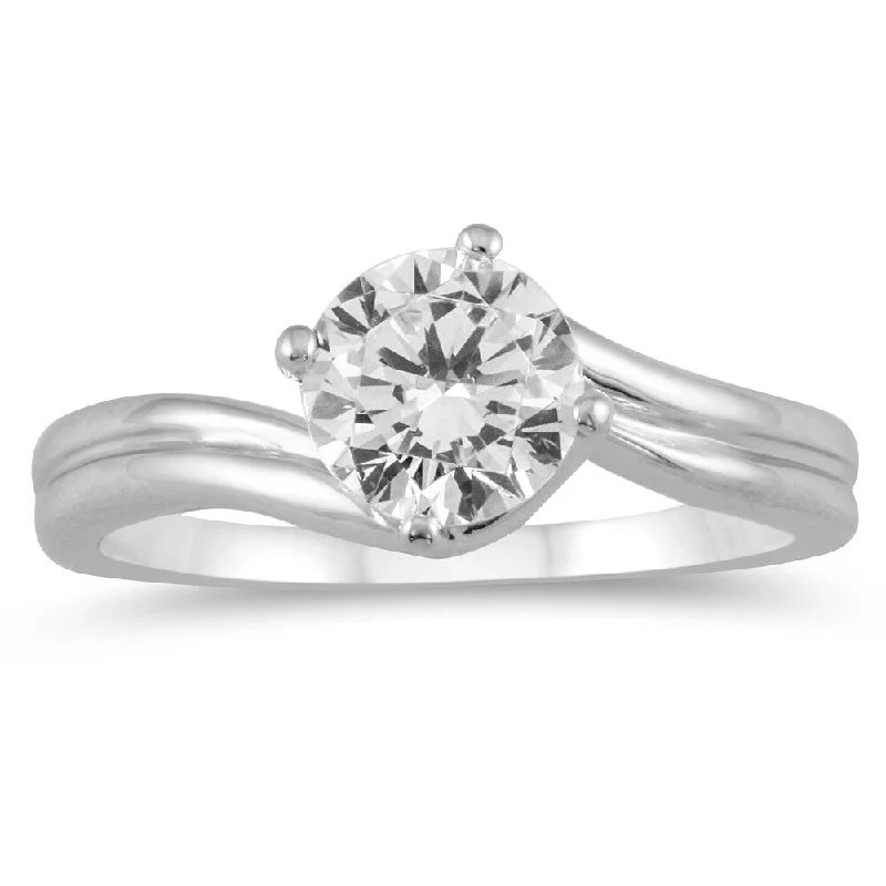 AGS Certified 1 Carat Diamond Solitaire Ring in 14K White Gold (I-J Color, I2-I3 Clarity)