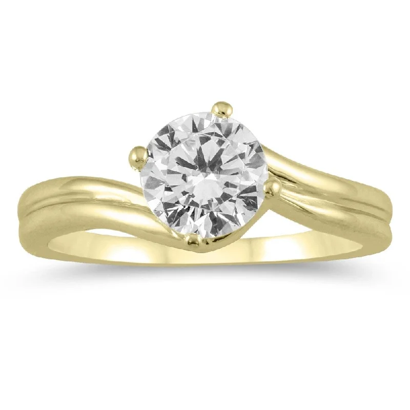 AGS Certified 1 Carat Diamond Solitaire Ring in 14K Yellow Gold (H-I Color, I1-I2 Clarity)