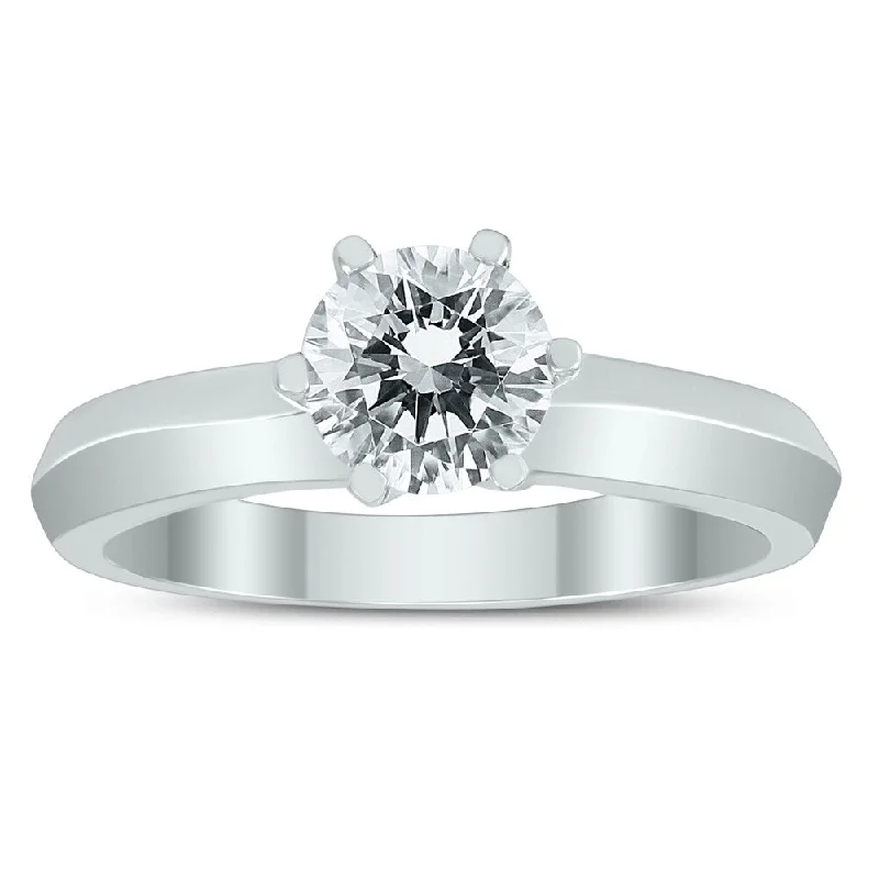 AGS Certified 1 Carat Knife Edge Diamond Solitaire Ring in 14K White Gold