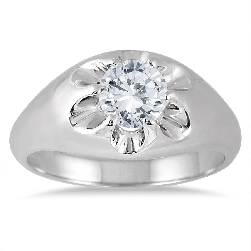 AGS Certified 1 Carat Men's Diamond Solitaire Ring in 10K White Gold (J-K Color, I2-I3 Clarity)