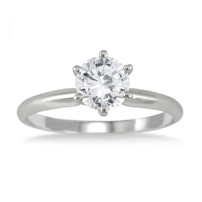 AGS Certified 3/4 Carat Round Diamond Solitaire Ring in 14K White Gold (H-I Color, I1-I2 Clarity)