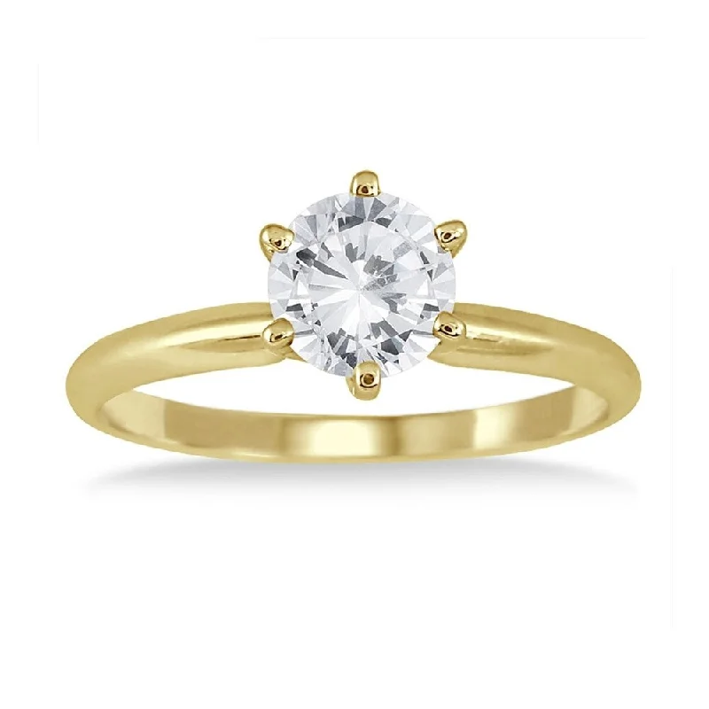 AGS Certified 3/4 Carat Round Diamond Solitaire Ring in 14K Yellow Gold (J-K Color, I2-I3 Clarity)