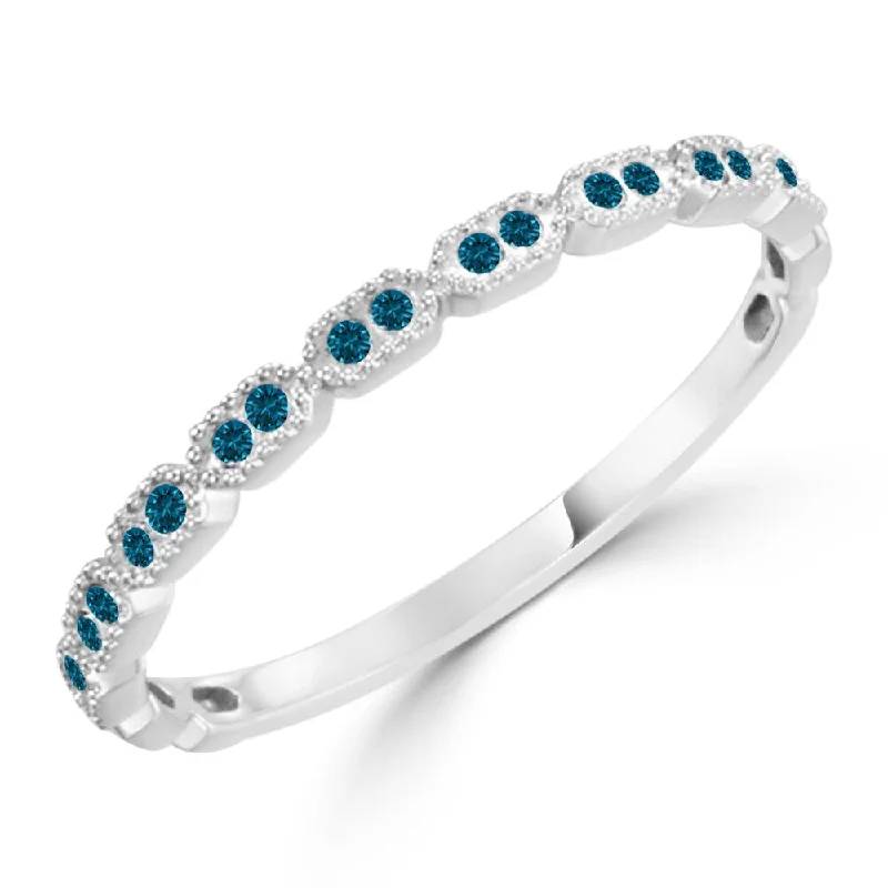 Auriya 0.08cttw Stackable Petite Milgrain and Blue Diamond Ring 10k Gold Ultra-thin