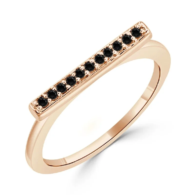 Auriya 1/10ctw Petite Stackable Black Diamond Bar Ring 10K Gold