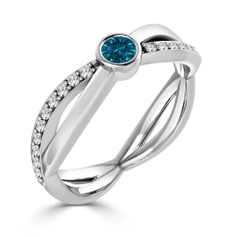 Auriya 1/3ctw Round Bezel Set Split Blue Diamond Engagement Ring 10K Gold