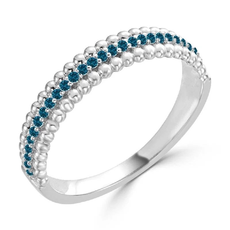 Auriya 1/6cttw Stackable Petite Beaded Blue Diamond Ring 10k Gold Ultra-thin