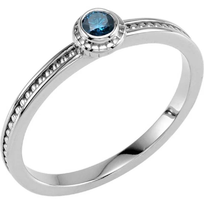 Auriya 10k Gold 1/10ctw Dainty Round Solitaire Blue Diamond Stacking Ring