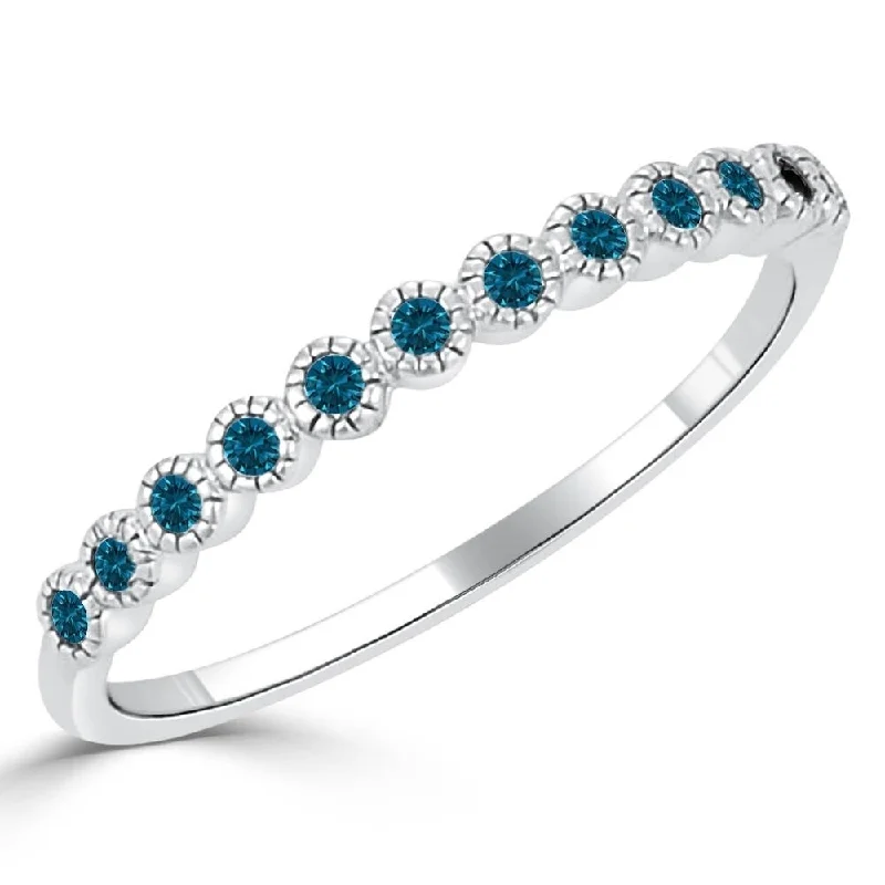 Auriya 10k Gold 1/6ctw Stackable Petite Blue Diamond Ring Ultra-thin