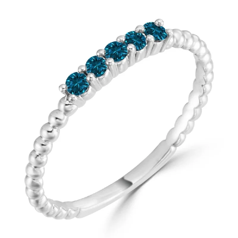 Auriya 10k Gold 1/6ctw Stackable Petite Bubble Bead Blue Diamond Ring Ultra-thin