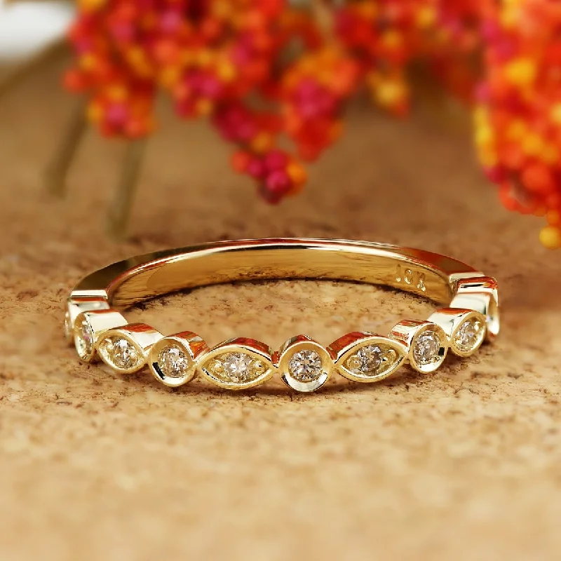 Auriya 10k Gold 1/8ctw Ultra-thin Vintage Stackable Diamond Wedding Band