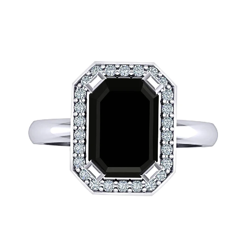 Auriya 3 1/3ctw Emerald Cut Halo Black Diamond Ring 14k Gold