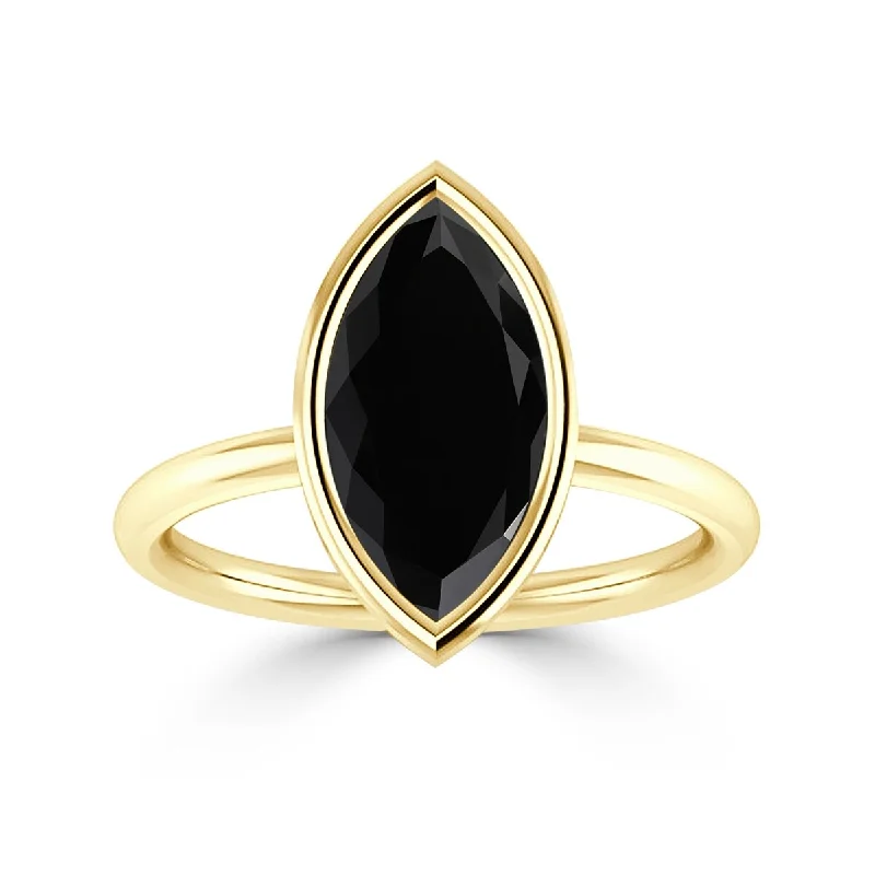 Auriya 3 1/6ctw Marquise-cut Solitaire Black Diamond Ring 14k Gold Bezel-set