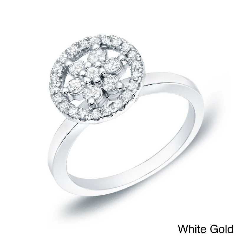 Auriya Daisy Shaped 1/2ct TDW Diamond Halo Promise Ring 14K Gold