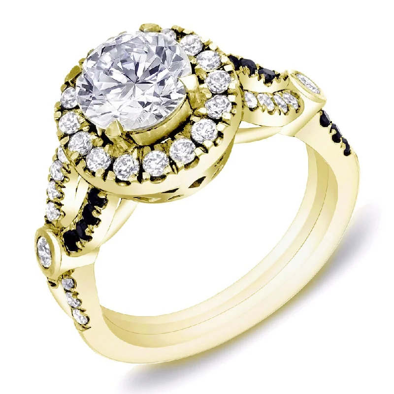 Auriya Modern Split-Shank 1 3/5 ct TDW Diamond Halo Engagement Ring 14k Yellow Gold