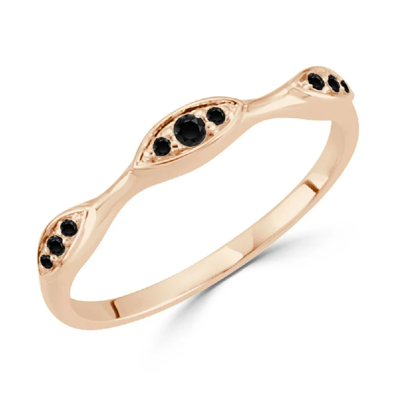 Auriya Petite 1/10ctw Wave Style Black Diamond Band 10k Gold Ultra-thin