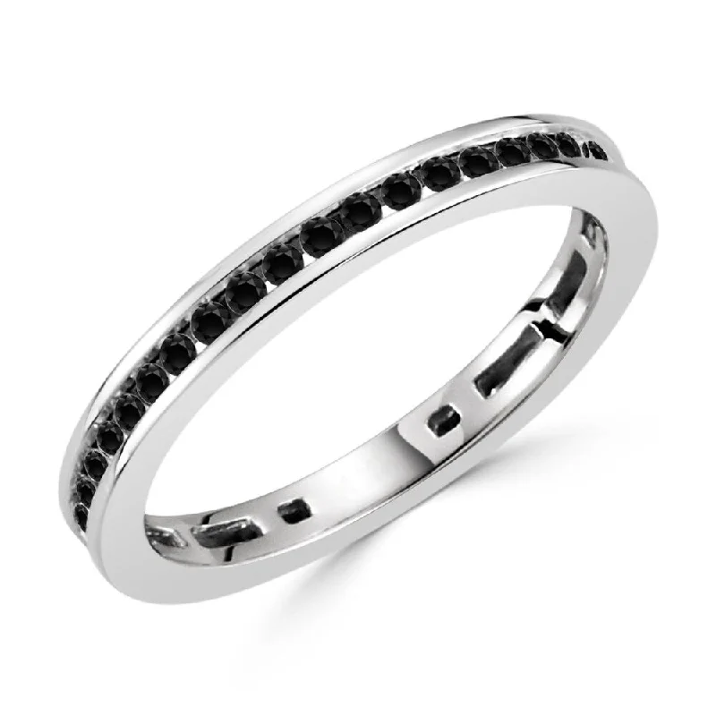 Auriya Petite Stackable Channel-Set Black Diamond Wedding Band 3/8ct TDW 10K Gold