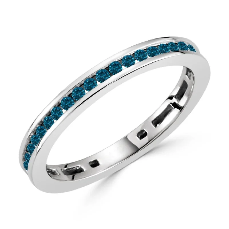 Auriya Petite Stackable Channel-Set Blue Diamond Wedding Band 3/8ct TDW 10K Gold