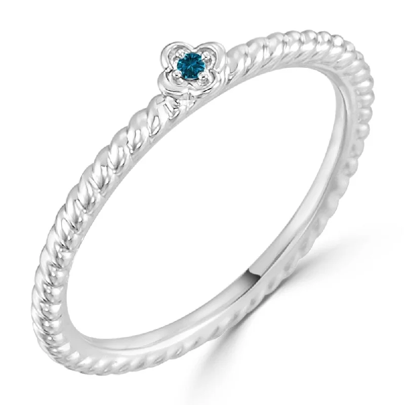 Auriya Stackable Petite Twisted Accent Blue Diamond Wedding Band 0.01cttw 10k Gold Ultra-thin