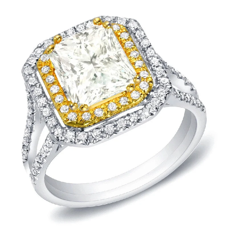 Auriya Unique 1 4/5ct TDW Square Princess-cut Halo Diamond Engagement Ring 14k Two-tone Gold Certified