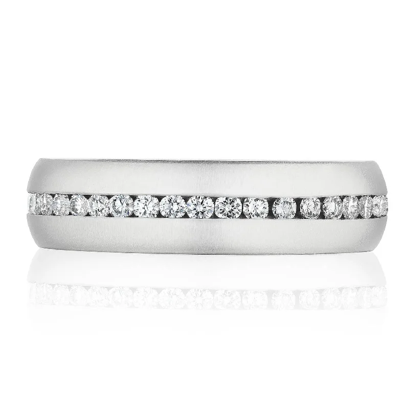 Channel Set Diamond in Satin Finish Wedding Band