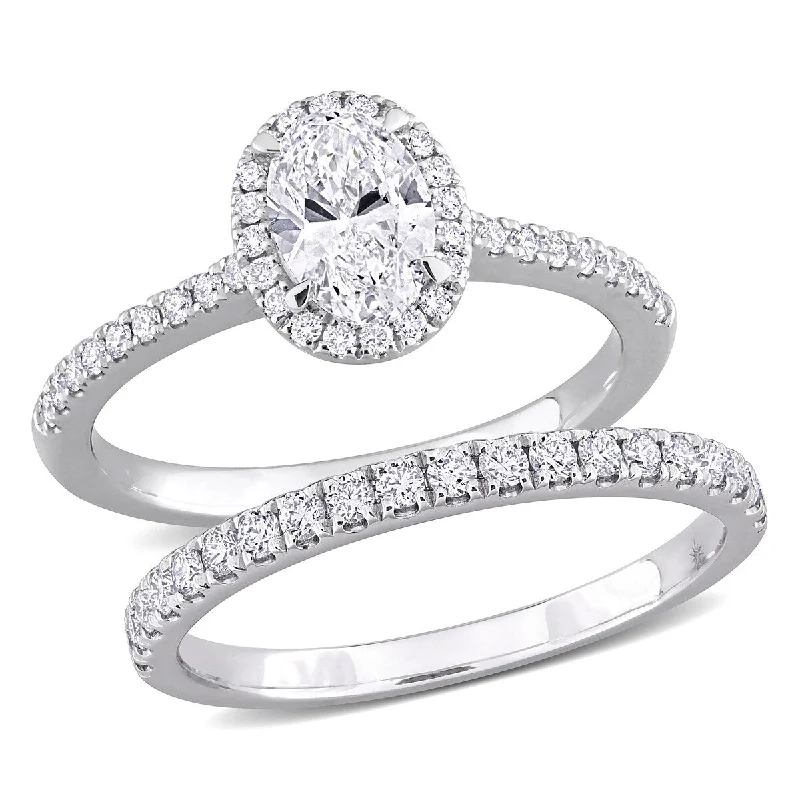 Created Forever 1 1/3ct TW Oval Round-Cut Lab-Grown Diamond Bridal Ring Set in 14k White Gold