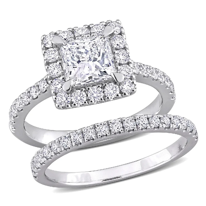 Created Forever 2 1/3ct TW Princess Lab-Grown Diamond Halo Bridal Ring Set in 14k White Gold