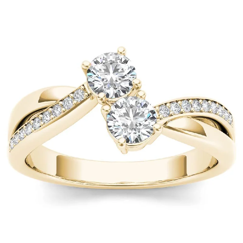 De Couer 10k Yellow Gold 1/2ct TDW Diamond Two-Stone Ring