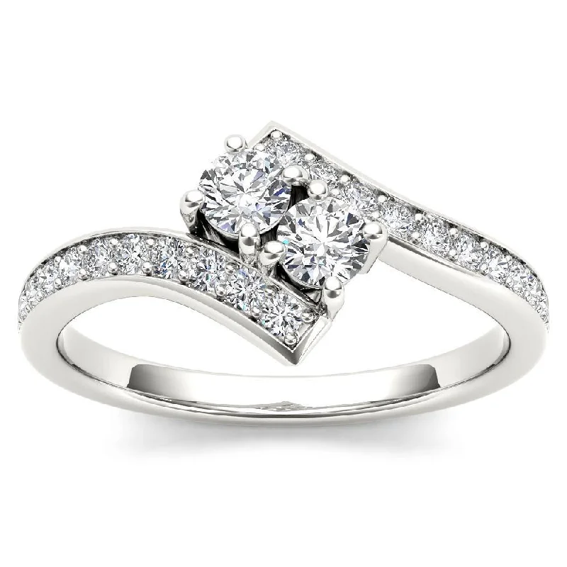 De Couer 14k White Gold 1ct TDW Diamond Two-Stone Ring - White H-I