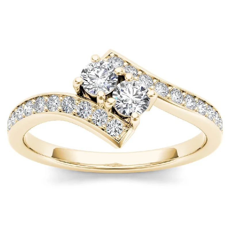 De Couer 14k Yellow Gold 3/4ct TDW Diamond Two-Stone Ring