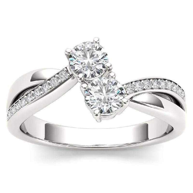 De Couer IGI Certified 10k White Gold 1/2ct TDW Diamond Two-Stone Ring - White H-I