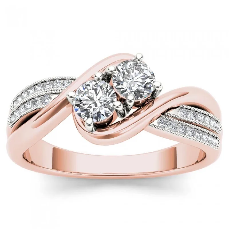 De Couer IGI Certified 14k Rose Gold 1/2ct TDW Diamond Halo Two-Stone Ring - Pink