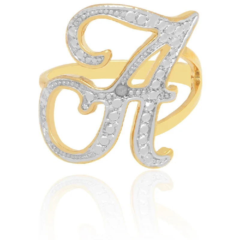 Finesque 18k Yellow Gold Overlay Diamond Accent A to Z Option Initial Ring