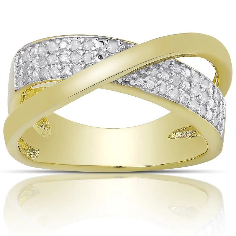 Finesque Gold over Silver or Sterling Silver 1/4ct TW Diamond Crossover Design Ring (I-J, I2-I3) (Size 7)