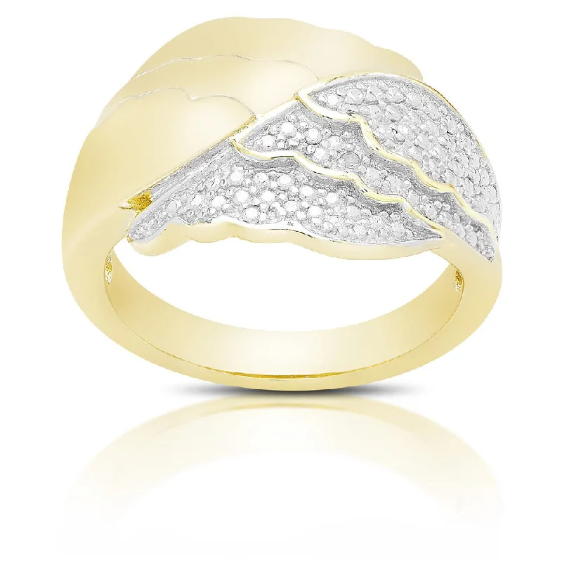 Finesque Gold over Silver or Sterling Silver Diamond Accent Angel Wing Design Ring