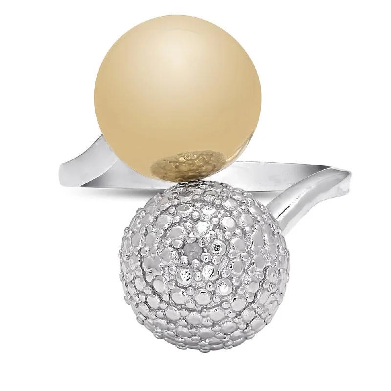 Finesque Gold Over Sterling Silver Diamond Accent Two-tone Ball Ring