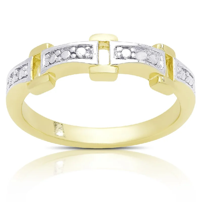 Finesque Gold Over Sterling Silver Rectangle Link Diamond Accent Ring