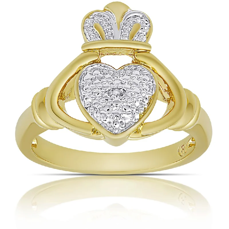 Finesque Gold Overlay Diamond Accent Claddagh Design Ring (I-J, I2-I3) (Size 7)