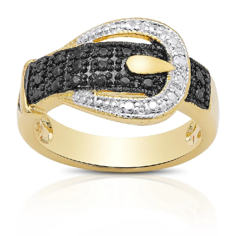 Finesque Gold Overlay Diamond Accent Tri-Color Buckle Ring