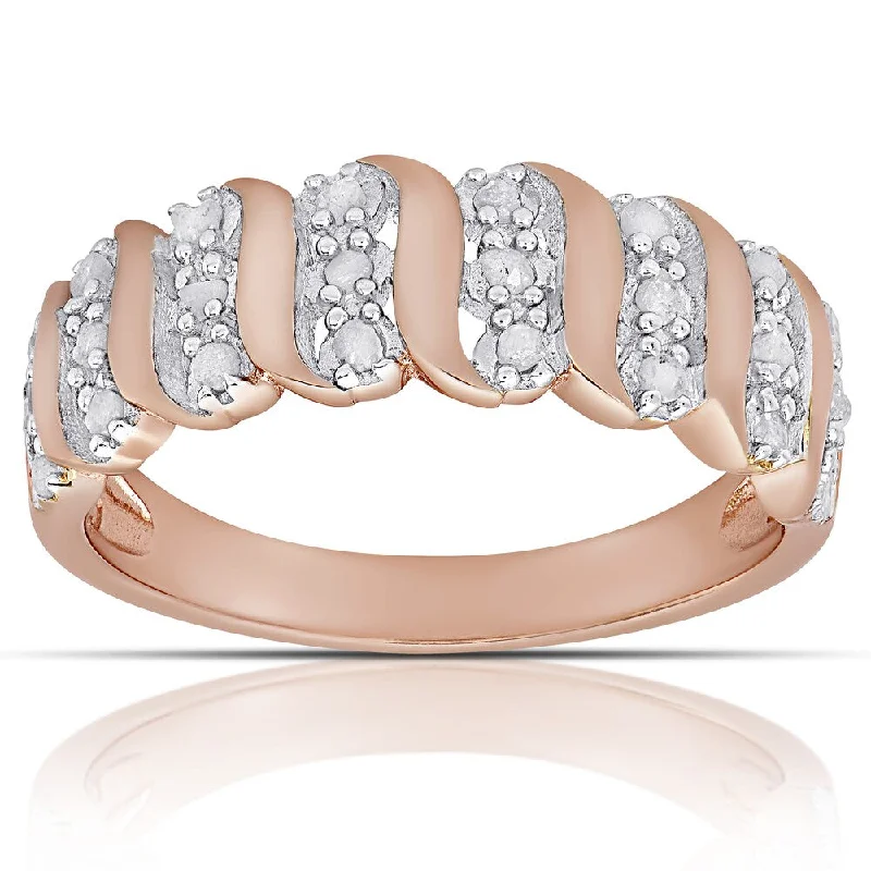 Finesque Rose Gold over Sterling Silver 1/4ct TW Diamond 'S' Design Ring (I-J, I2-I3)( Size 7)