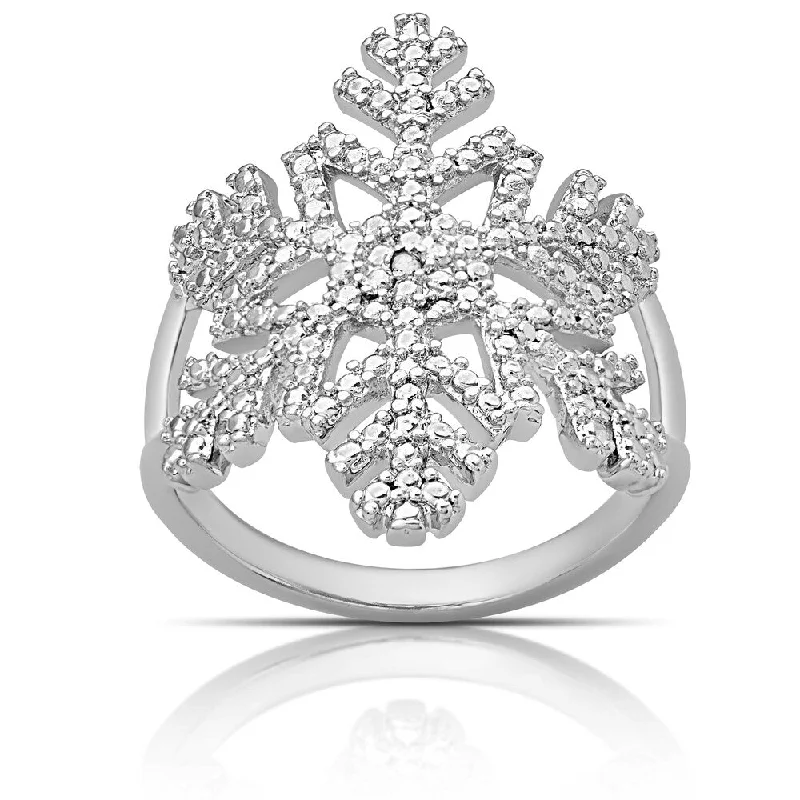 Finesque Silver Overlay Diamond Accent Snowflake Design Ring (I-J, I2-I3) (Size 7)