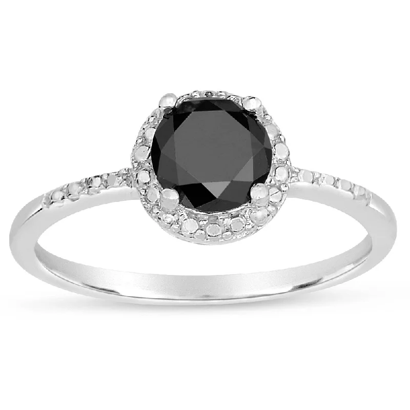 Finesque Sterling Silver 1/4 to 1ct TDW Black Diamond Halo Ring