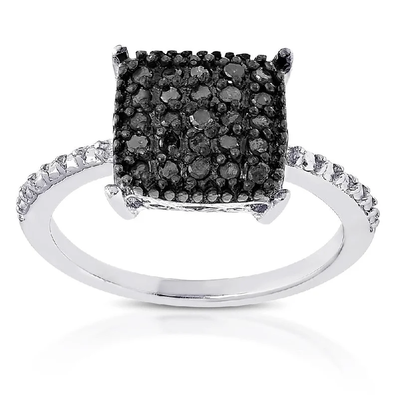 Finesque Sterling Silver 1/4ct TDW Black Diamond Square Ring