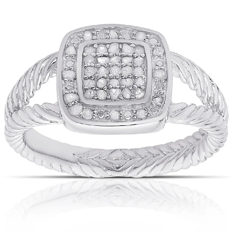 Finesque Sterling Silver 1/4ct Tw Diamond Square Design Ring