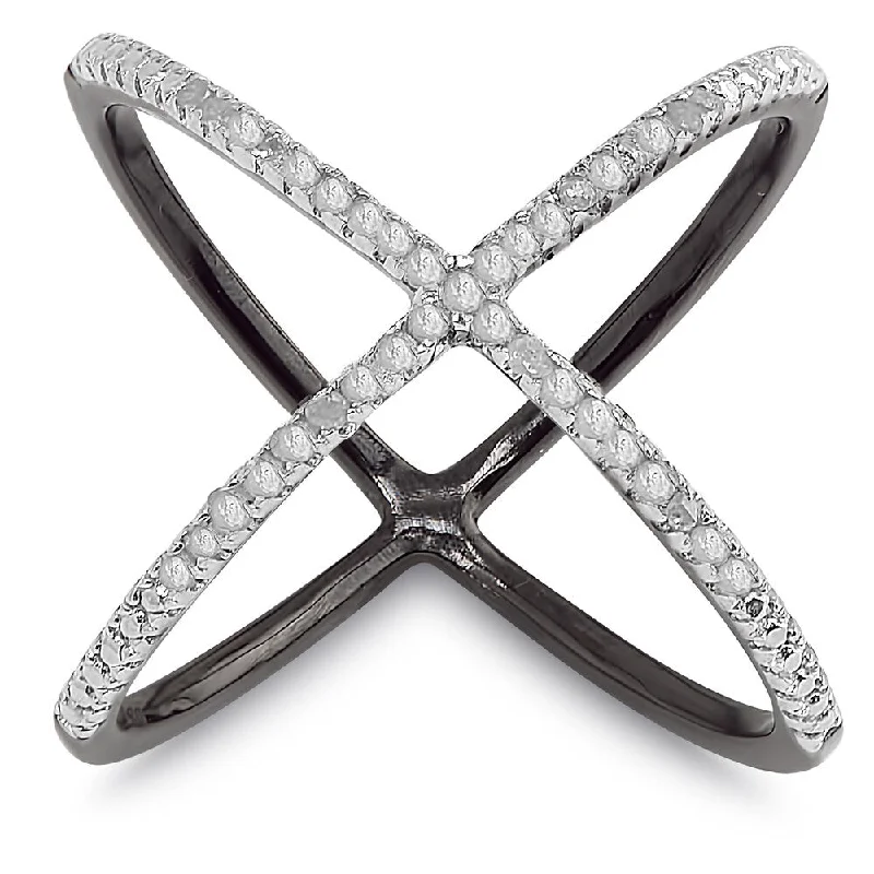 Finesque Sterling Silver 1/5ct TDW Diamond 'X' Ring (I-J, I2-I3)