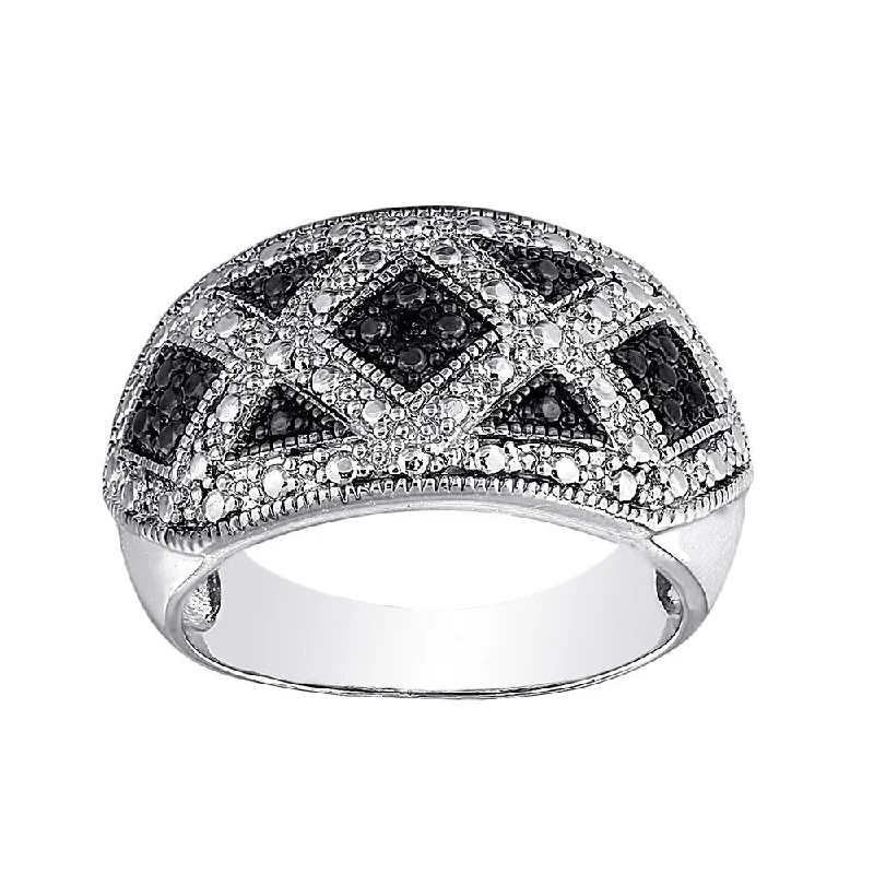 Finesque Sterling Silver Black Diamond Accent Ring