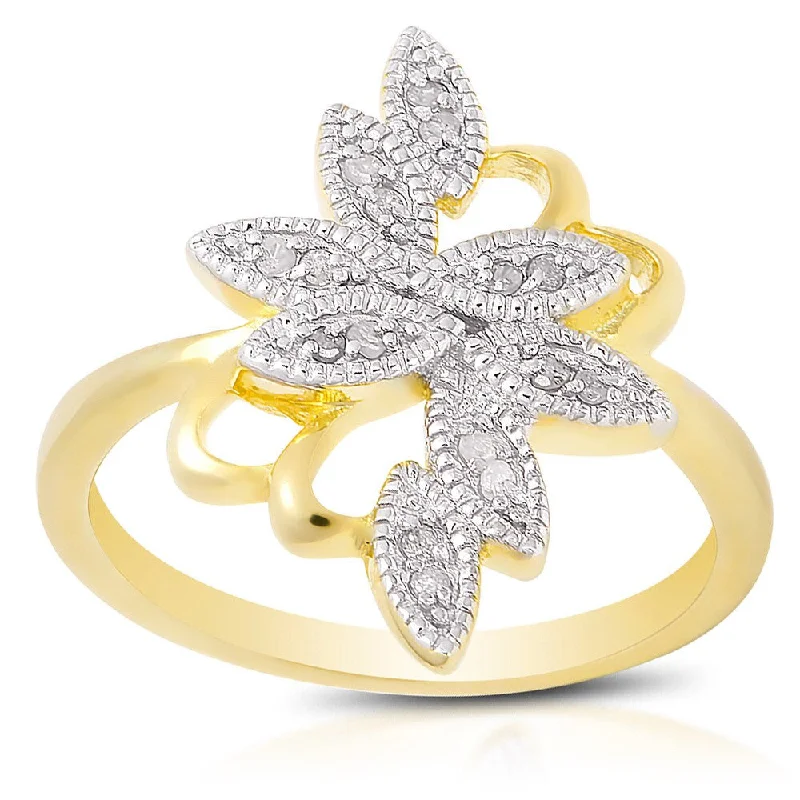 Finesque Yellow Gold over Silver Diamond Accent Flower Ring