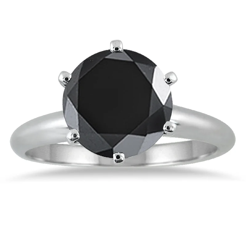 Marquee 2 1/2 Carat Round Black Diamond Solitaire Ring in 14K White Gold