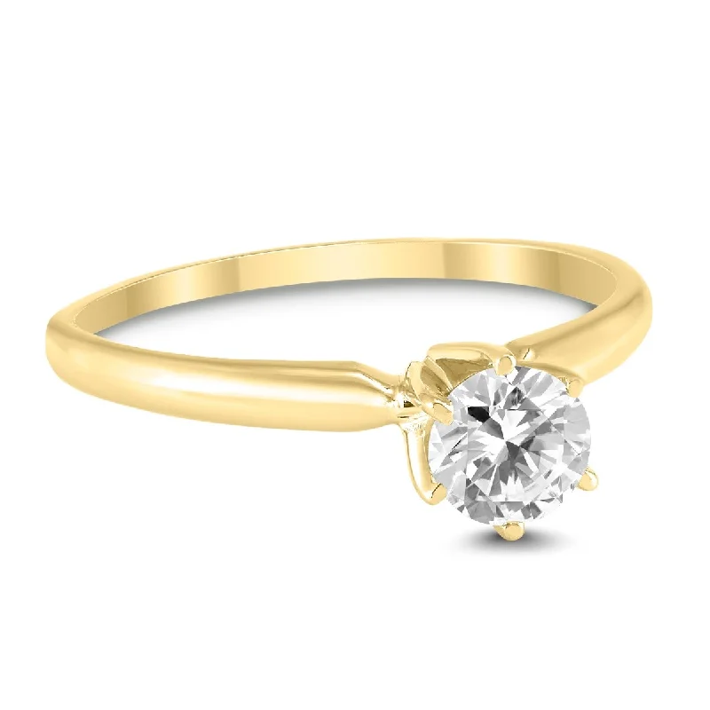 Marquee Certified 1/2 Carat Round Diamond Solitaire Ring in 14K Yellow Gold (H-I Color, SI1-SI2 Clarity)