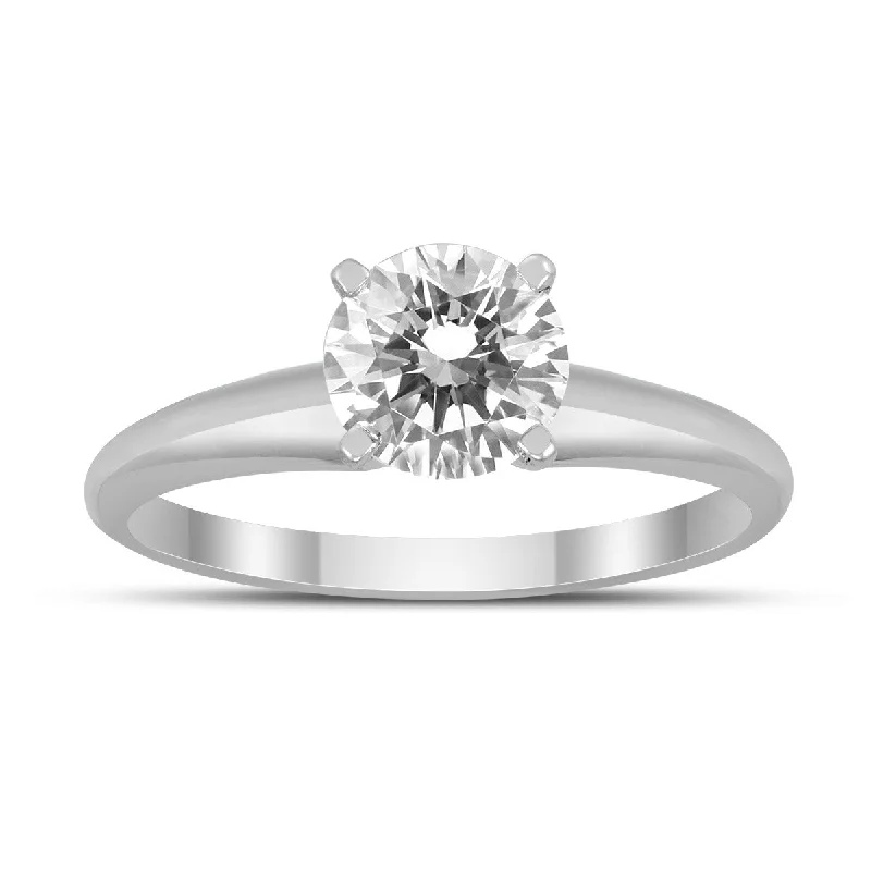 Marquee Certified 1 Carat Diamond Solitaire Ring in 14K White Gold (I-J Color, I2-I3 Clarity)